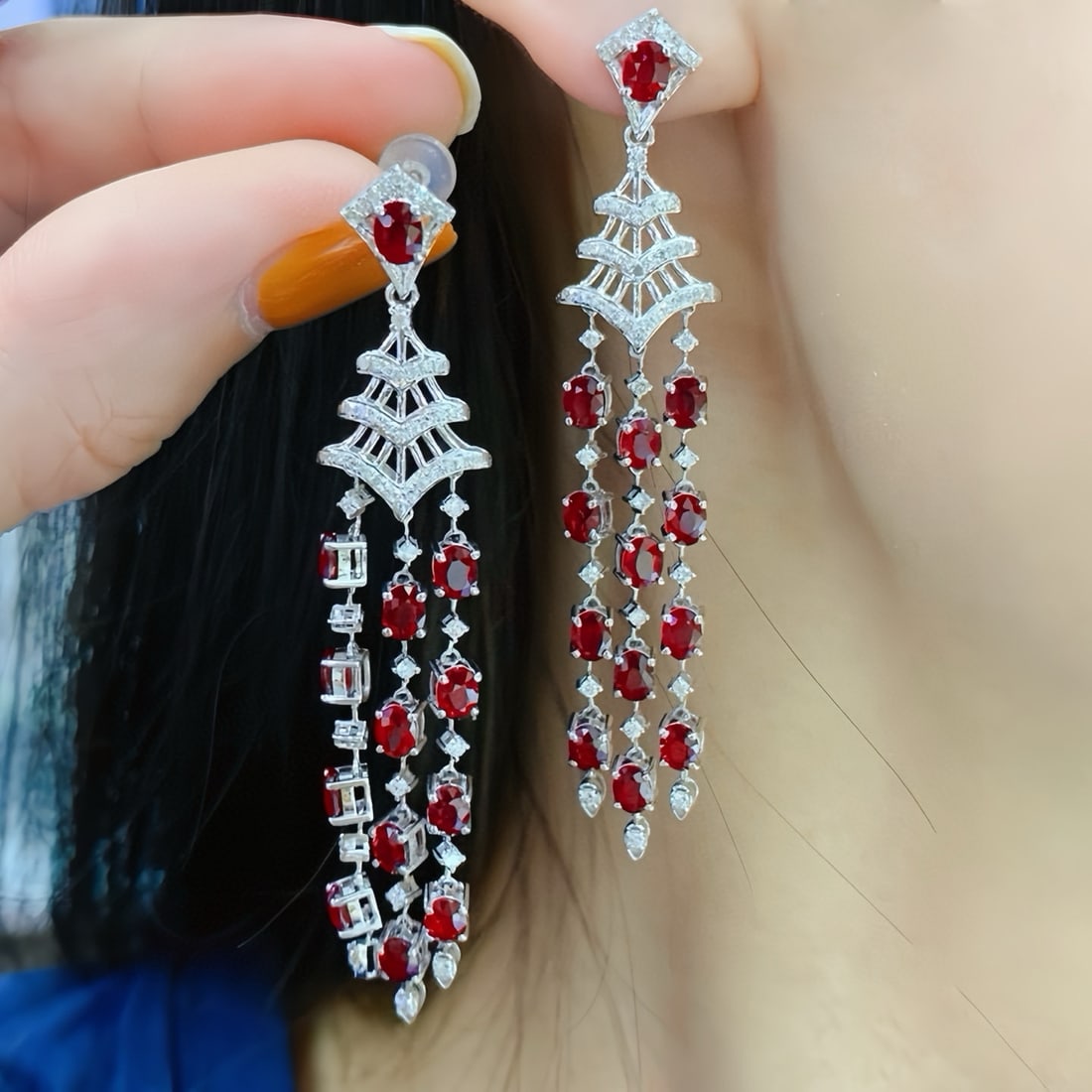 14k Gold 5.90 Ctw Natural Ruby & Diamond Earrings - 5