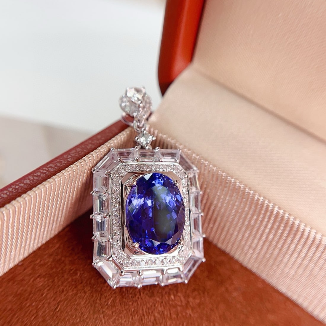 14k Gold 5.05 Ct Natural Tanzanite & Diamond & Sapphire Pendant( Without Chain ) - 5