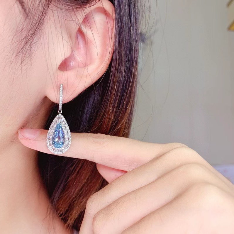 14k Gold 6.24 Ctw Natural Aquamarine & Morganite & Diamond Earrings - 8