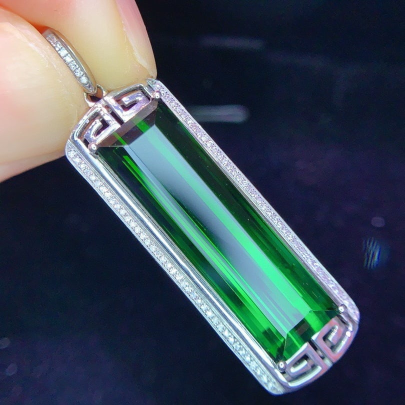 14k Gold 15.5 Ct Natural Tourmaline & Diamond Pendant( Without Chain ) - 2