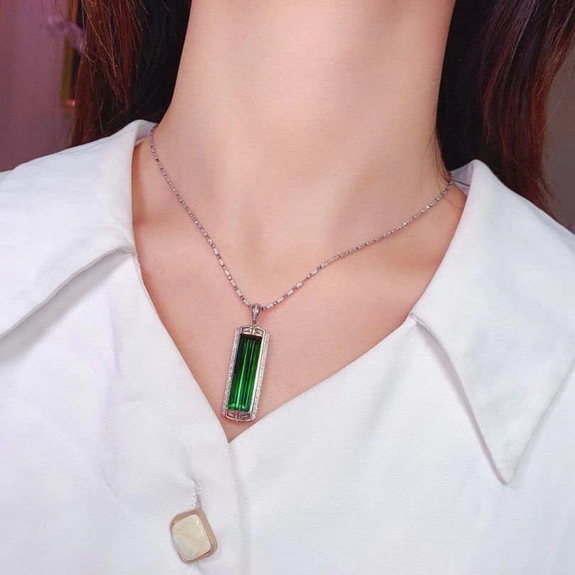 14k Gold 15.5 Ct Natural Tourmaline & Diamond Pendant( Without Chain ) - 6