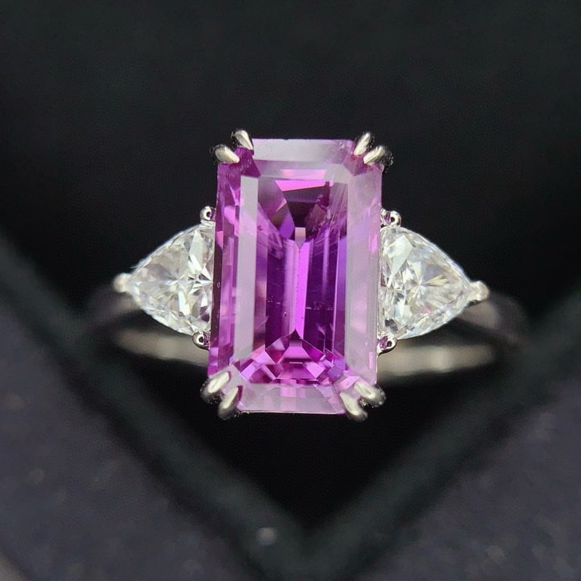 14k Gold 4.25 Ctw Natural Sapphire & Diamond Ring: Ref:231068207 // gold content:14k gold // ring size:7. 25us // // main gemstone:sapphire // shape:octagonal // carat weight:3. 5ct // color:purple // treatment:natural // // adjacent gemstone 2 :