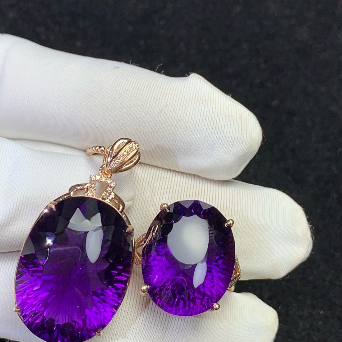 14k Gold 37.15 Ct Natural Amethyst & Diamond Jewelry Set - 3