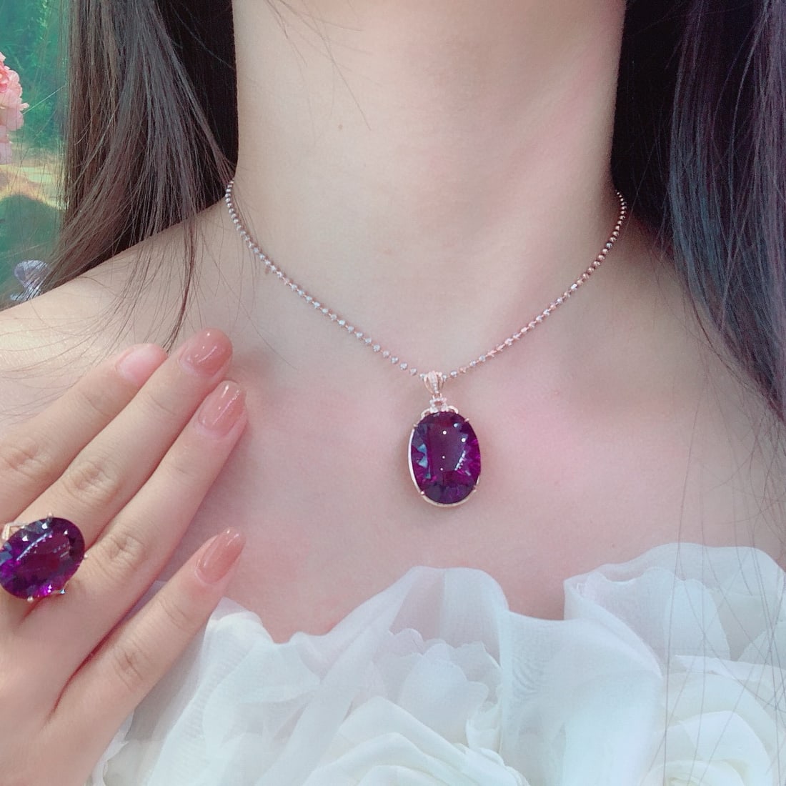 14k Gold 37.15 Ct Natural Amethyst & Diamond Jewelry Set - 8