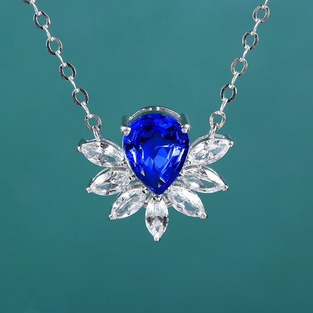 14k Gold 1.82 Ctw Natural Sapphire & Sapphire Necklace: Ref:231068256 // gold content:14k gold // main gemstone:sapphire // shape:pear // carat weight:1. 22ct // color:cornflower blue // treatment:natural // // adjacent gemstone 2 : sapphire // number