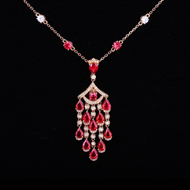 14k Gold 6.14 Ctw Natural Ruby & Diamond Necklace: Ref:231068273 // gold content:14k gold // main gemstone:ruby // shape:multiply // carat weight:5. 82ct // color:red // treatment:natural // // adjacent gemstone 2 : diamond // number of stones:74