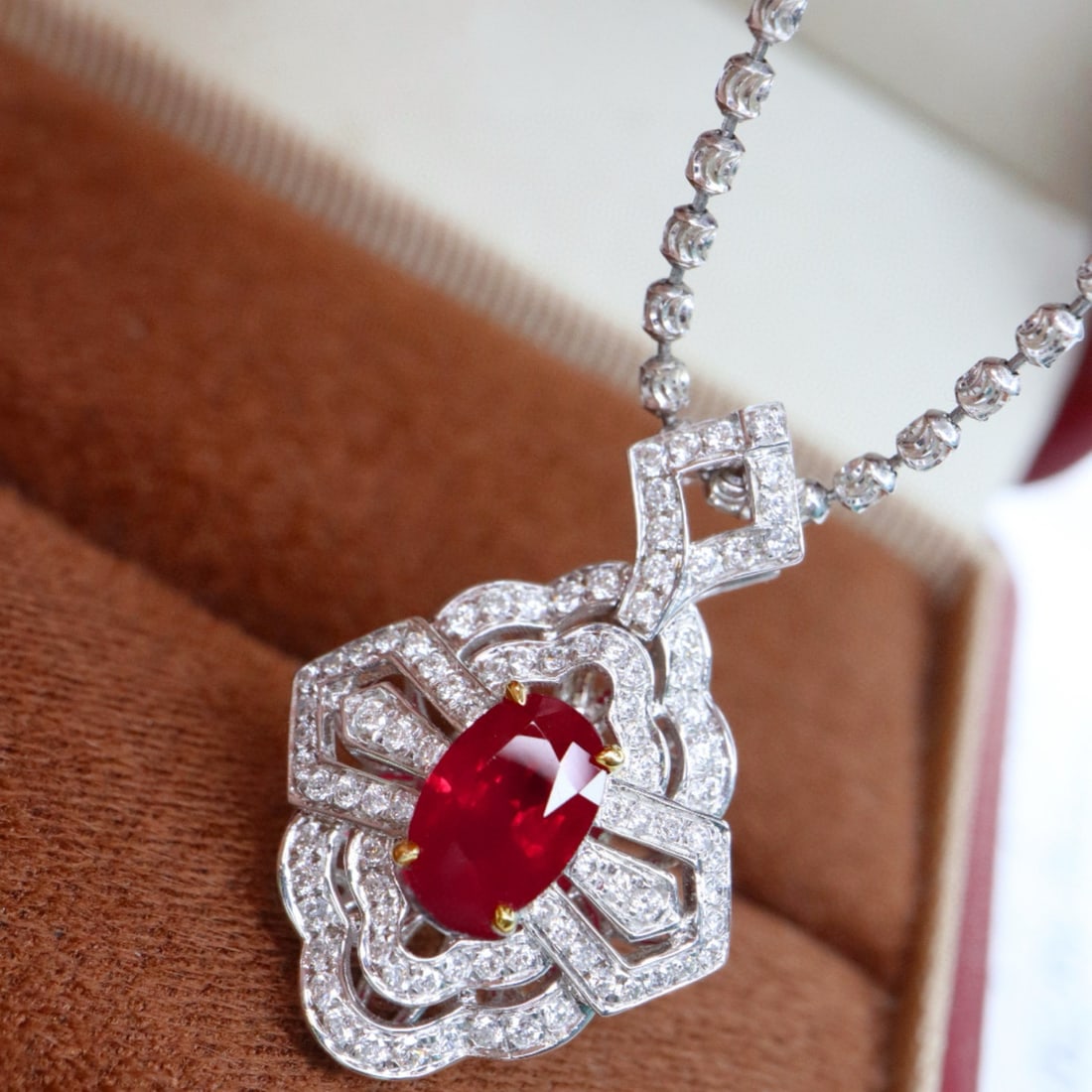 14k Gold 1.44 Ctw Natural Ruby & Diamond Pendant( Without Chain ): Ref:231068274 // gold content:14k gold // main gemstone:ruby // shape:oval // carat weight:1. 11ct // color:pigeonblood red // treatment:natural // // adjacent gemstone 2 : diamond // shape:round