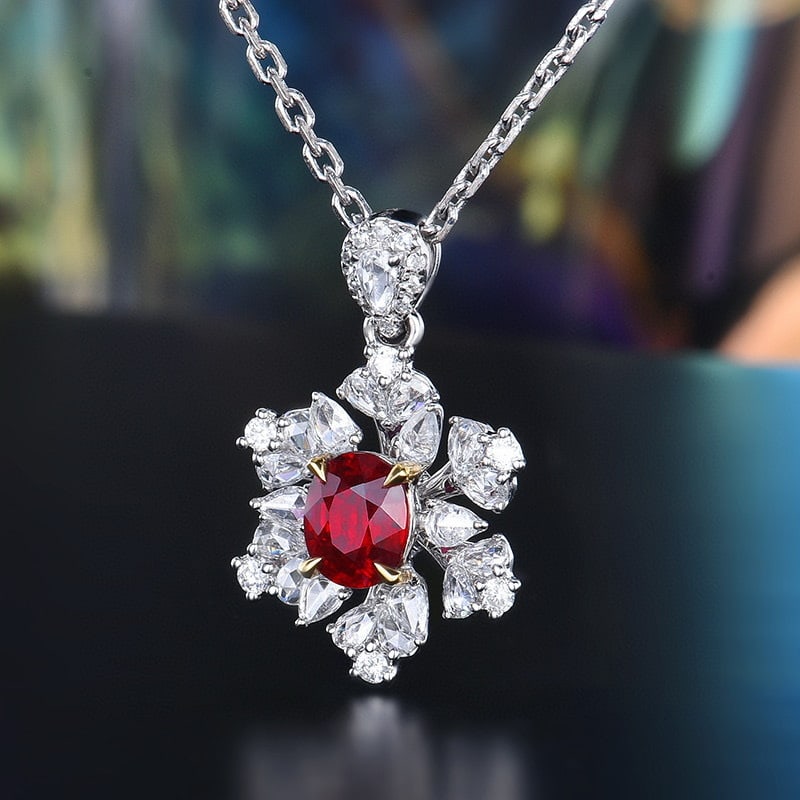 14k Gold 1.05 Ctw Natural Ruby & Diamond Pendant( Without Chain ) - 2