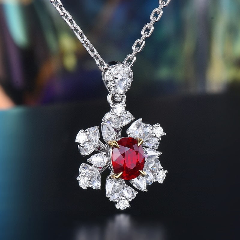 14k Gold 1.05 Ctw Natural Ruby & Diamond Pendant( Without Chain ) - 3