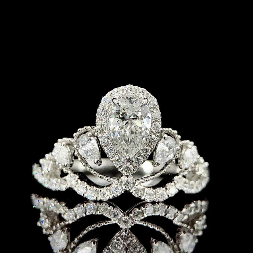 Gia Certified 14k Gold 0.5 Ct Natural H Vs2 Pear Diamond Ring - 2