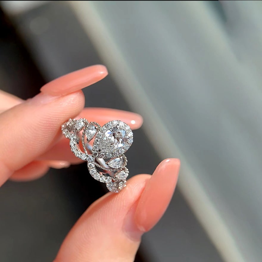 Gia Certified 14k Gold 0.5 Ct Natural H Vs2 Pear Diamond Ring - 3