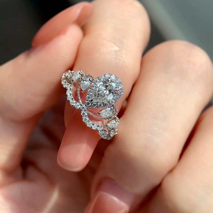 Gia Certified 14k Gold 0.5 Ct Natural H Vs2 Pear Diamond Ring - 4