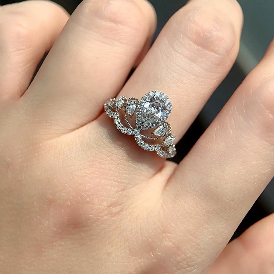 Gia Certified 14k Gold 0.5 Ct Natural H Vs2 Pear Diamond Ring - 5