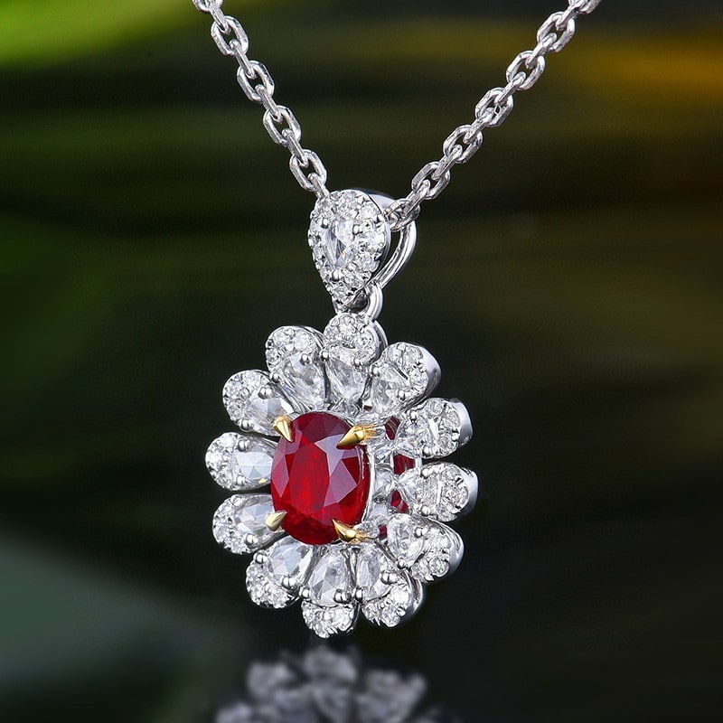 14k Gold 0.99 Ctw Natural Ruby & Diamond Pendant( Without Chain ) - 2
