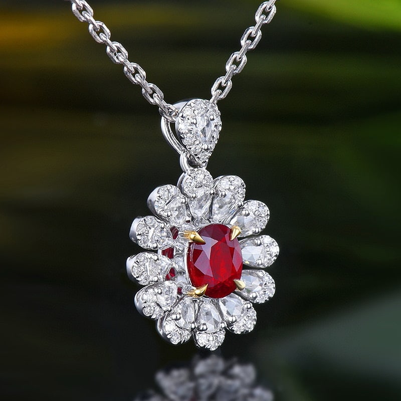 14k Gold 0.99 Ctw Natural Ruby & Diamond Pendant( Without Chain ) - 3