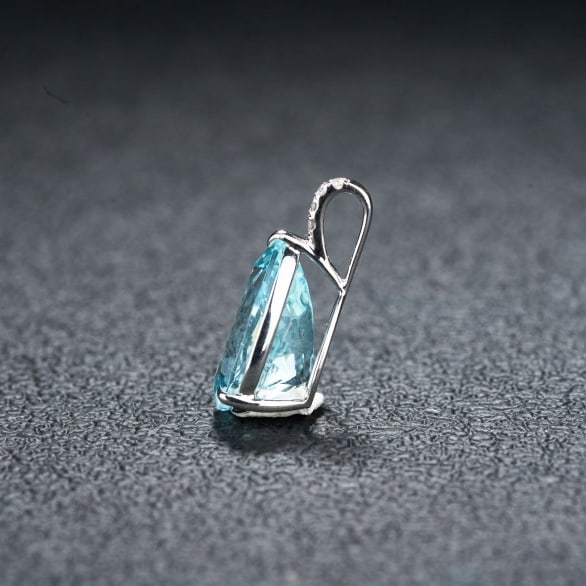 14k Gold 3.58 Ct Natural Aquamarine & Diamond Pendant( Without Chain ) - 5