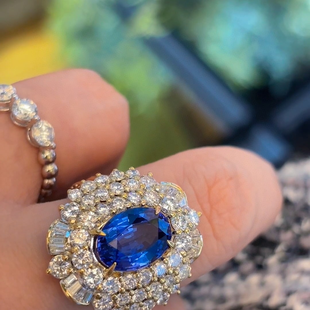 14k Gold 6.46 Ctw Natural Tanzanite & Diamond Ring - 3