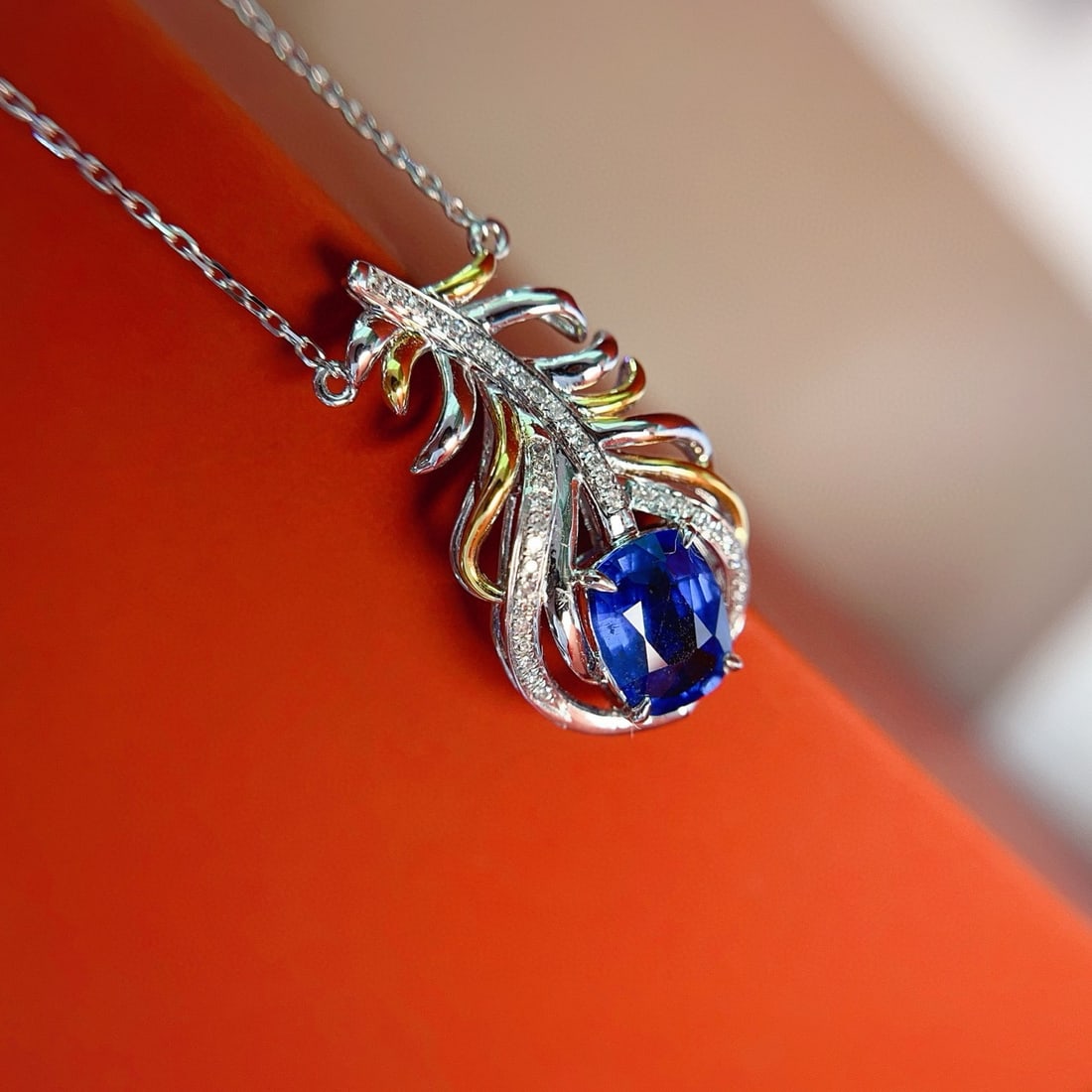 14k Gold 1.50 Ct Natural Sapphire & Diamond Necklace - 2