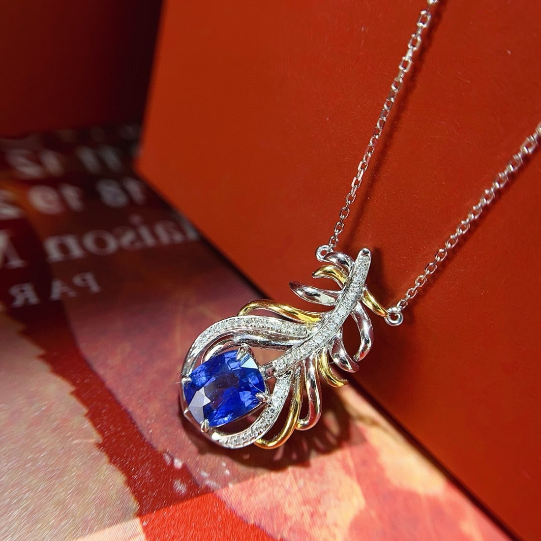 14k Gold 1.50 Ct Natural Sapphire & Diamond Necklace - 5