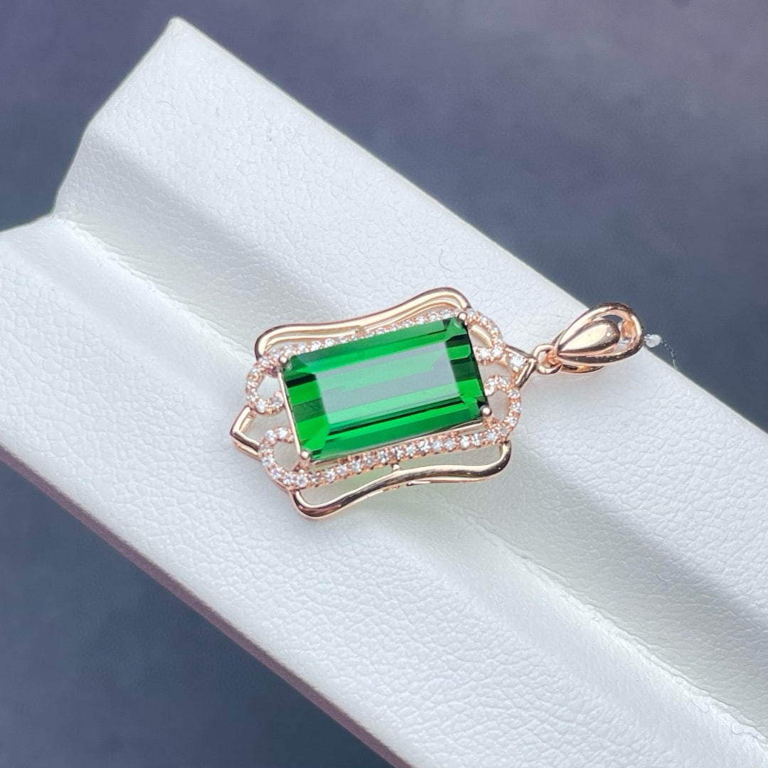 14k Gold 5.1 Ct Natural Tourmaline & Diamond Pendant( Without Chain ) - 2