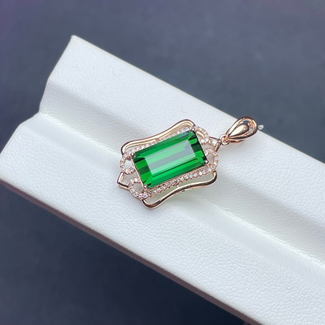 14k Gold 5.1 Ct Natural Tourmaline & Diamond Pendant( Without Chain ) - 3