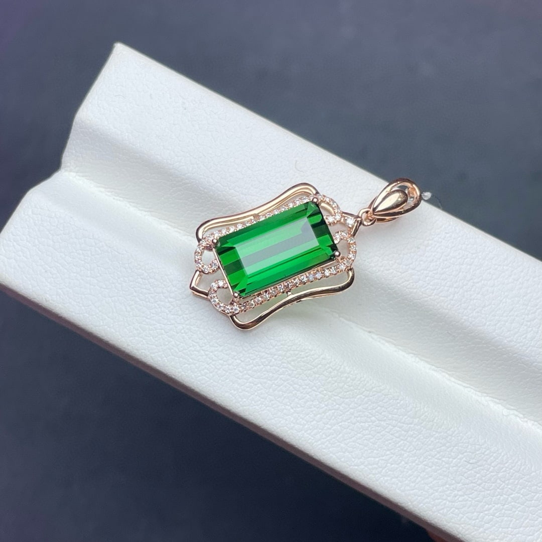 14k Gold 5.1 Ct Natural Tourmaline & Diamond Pendant( Without Chain ) - 4