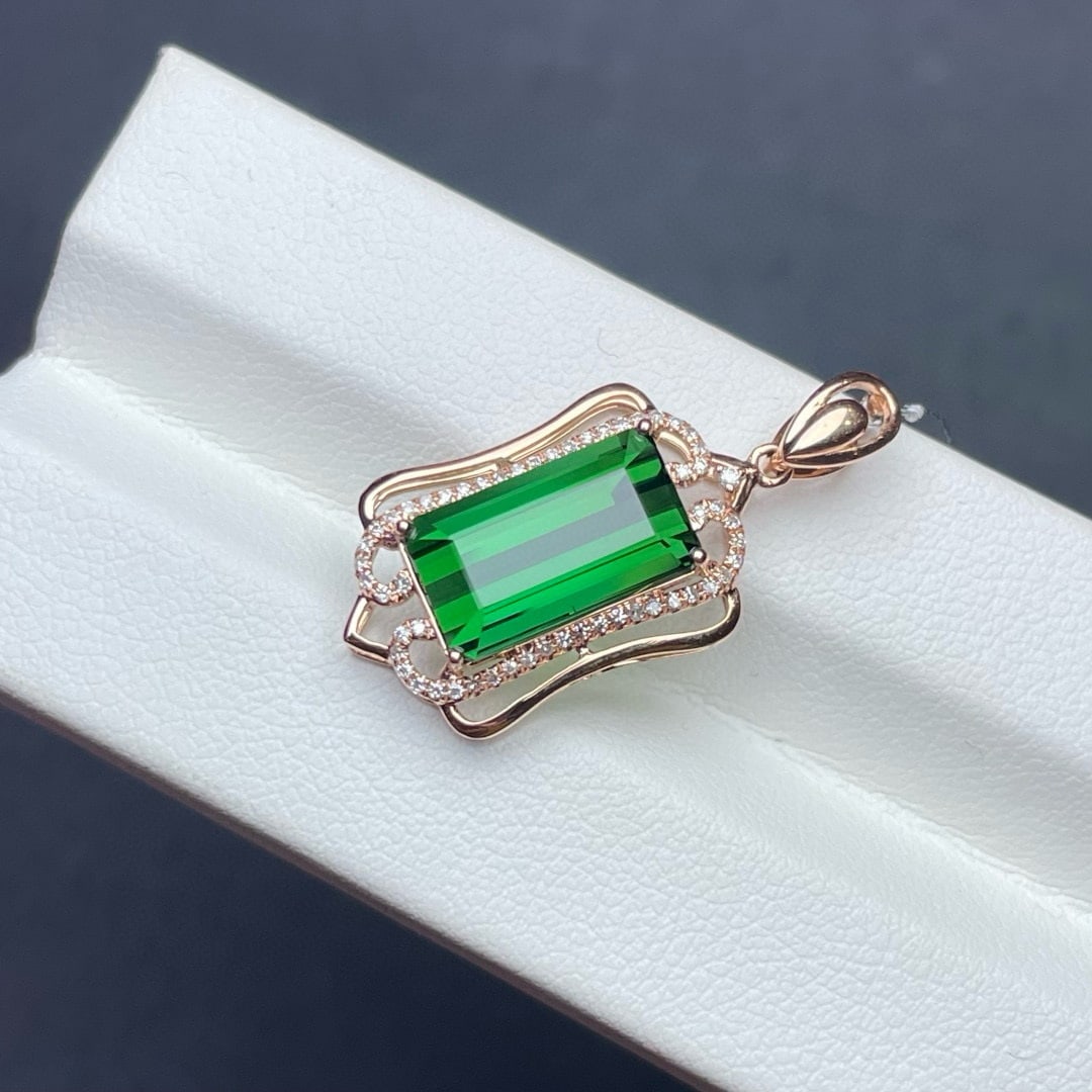 14k Gold 5.1 Ct Natural Tourmaline & Diamond Pendant( Without Chain ) - 6