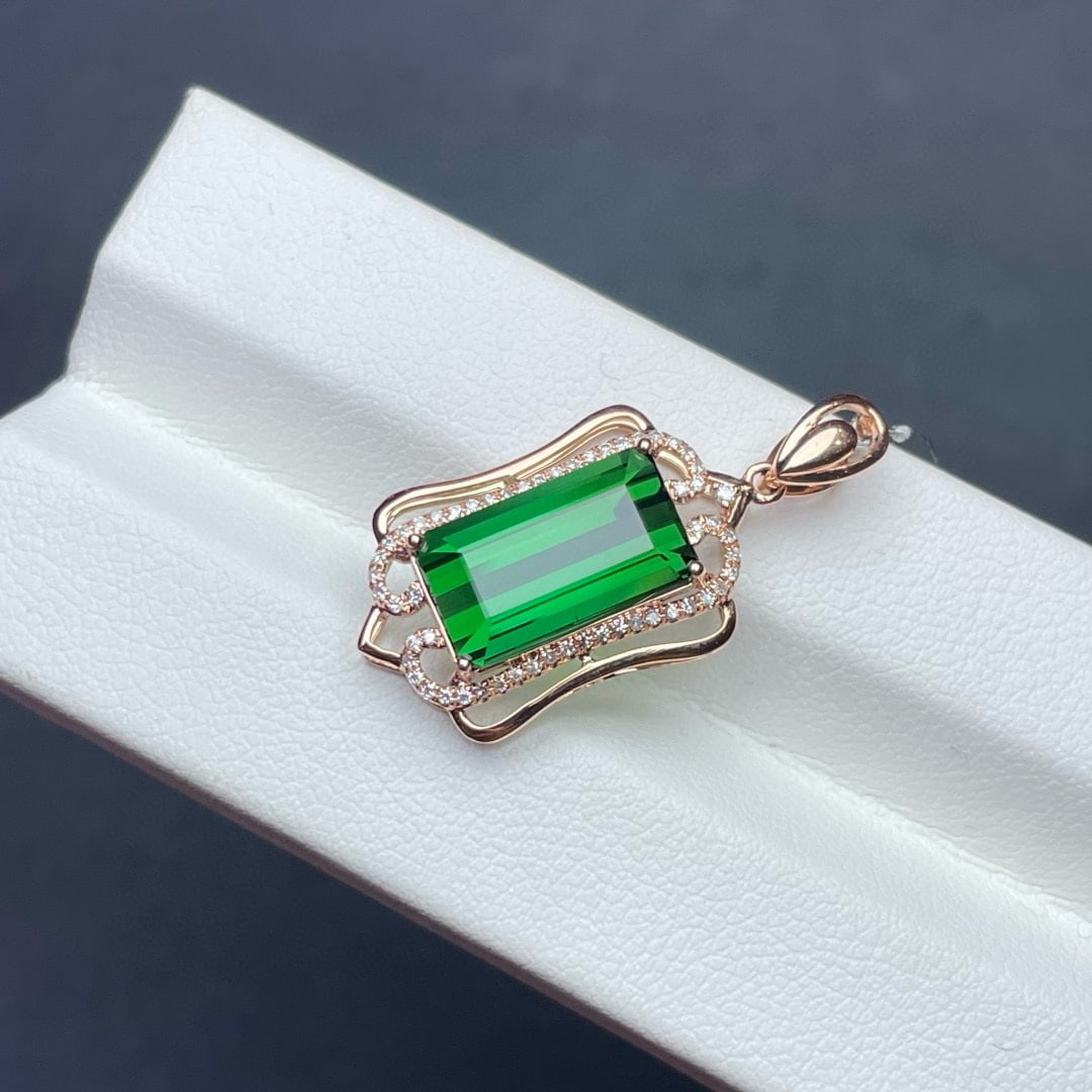 14k Gold 5.1 Ct Natural Tourmaline & Diamond Pendant( Without Chain ) - 7