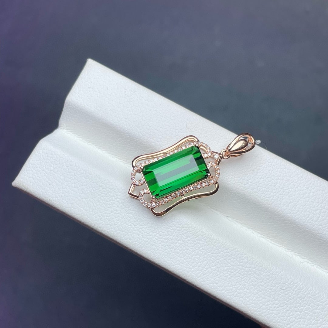 14k Gold 5.1 Ct Natural Tourmaline & Diamond Pendant( Without Chain ) - 8