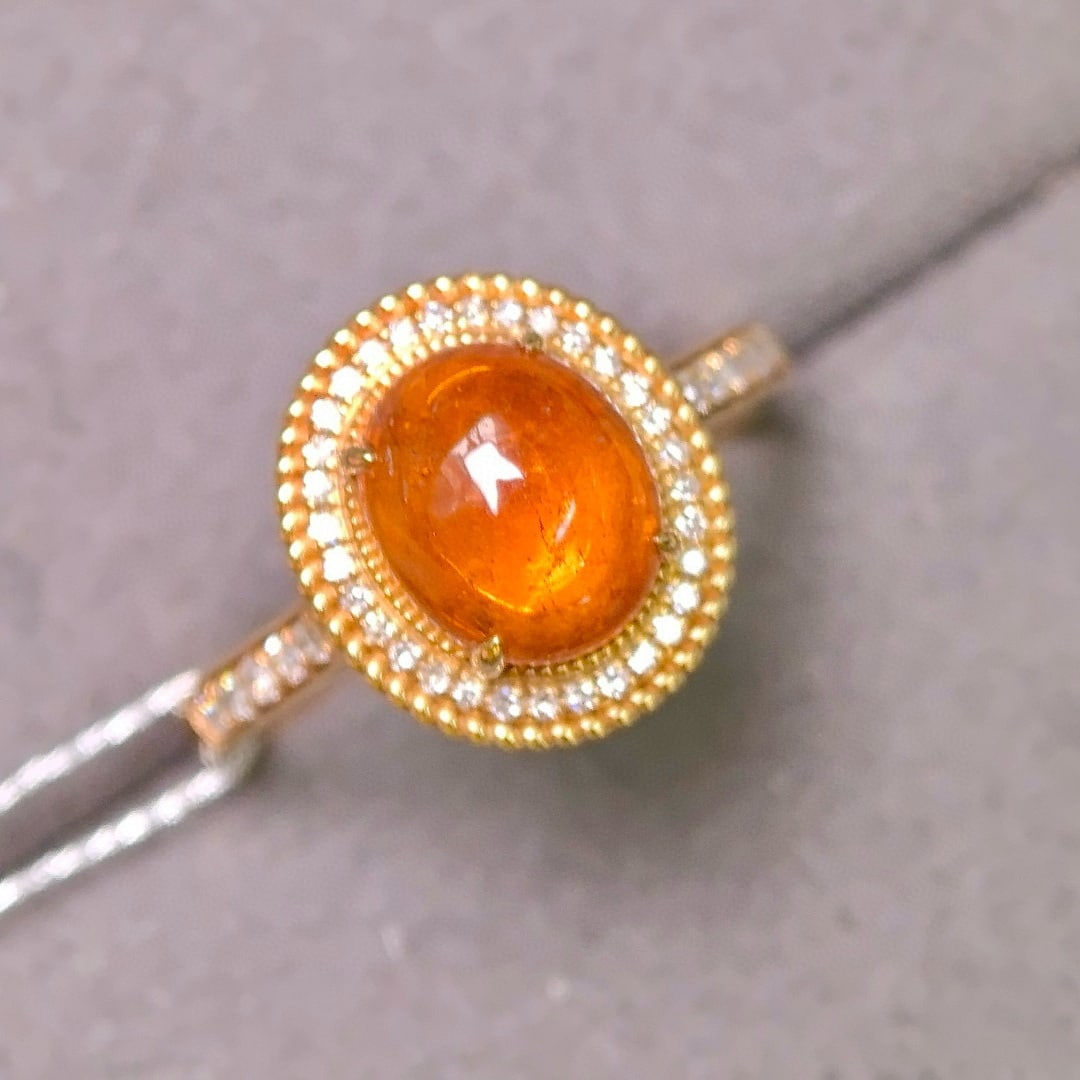 14k Gold 3.22 Ctw Natural Spessartine & Diamond Ring: Ref:231068351 // gold content:14k gold // ring size:7. 25us // // main gemstone:spessartine // shape:oval // carat weight:3. 02ct // color:orange // treatment:natural // // adjacent gemstone 2 :