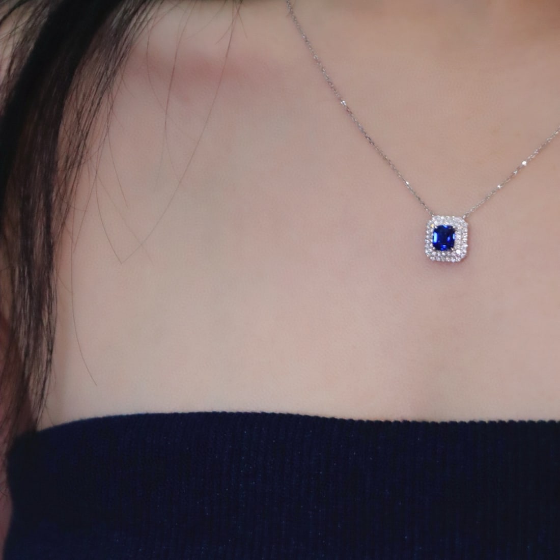 14k Gold 1.27 Ctw Natural Sapphire & Diamond Necklace - 3