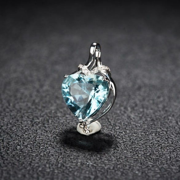 14k Gold 4.31 Ct Natural Aquamarine & Diamond Pendant( Without Chain ) - 2