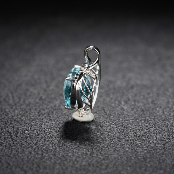 14k Gold 4.31 Ct Natural Aquamarine & Diamond Pendant( Without Chain ) - 3