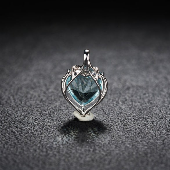 14k Gold 4.31 Ct Natural Aquamarine & Diamond Pendant( Without Chain ) - 4