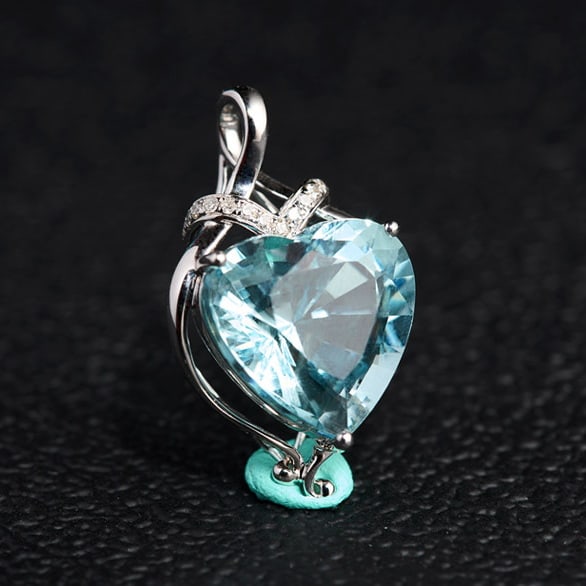 14k Gold 4.31 Ct Natural Aquamarine & Diamond Pendant( Without Chain ) - 5