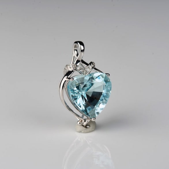 14k Gold 4.31 Ct Natural Aquamarine & Diamond Pendant( Without Chain ) - 7