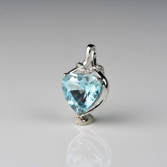 14k Gold 4.31 Ct Natural Aquamarine & Diamond Pendant( Without Chain ) - 8