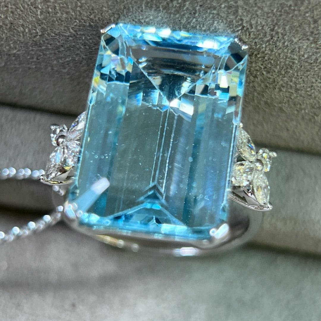 14k Gold 11.76 Ctw Natural Aquamarine & Diamond Ring - 5