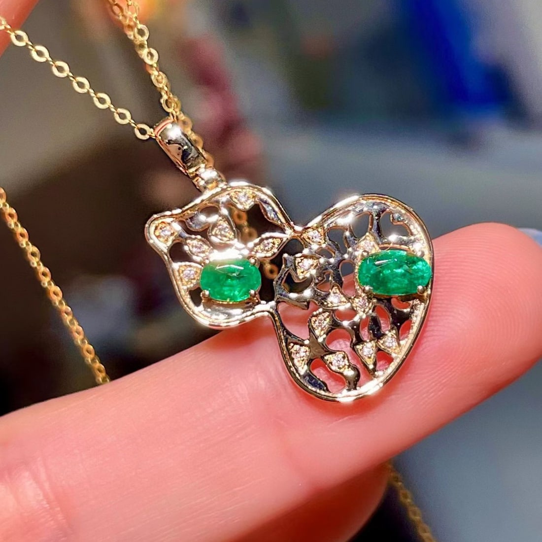 14k Gold 0.47 Ct Natural Emerald & Diamond Pendant( Without Chain ) - 2