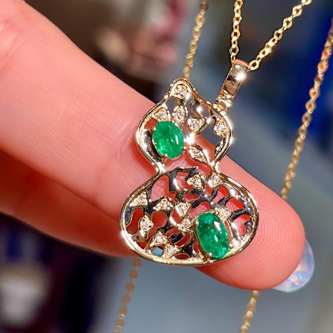 14k Gold 0.47 Ct Natural Emerald & Diamond Pendant( Without Chain ) - 3