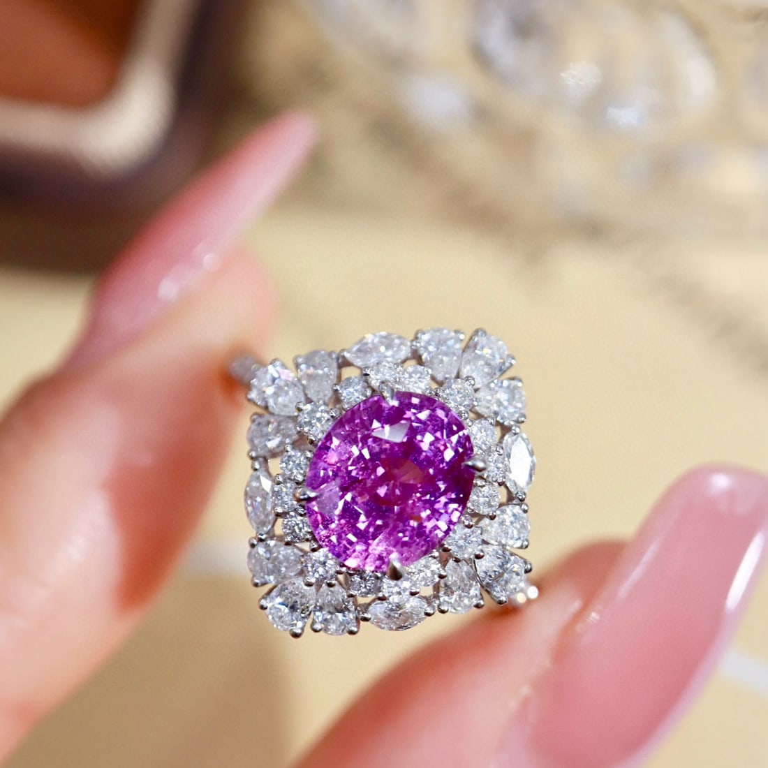 14k Gold 3.29 Ctw Natural Sapphire & Diamond Ring - 5