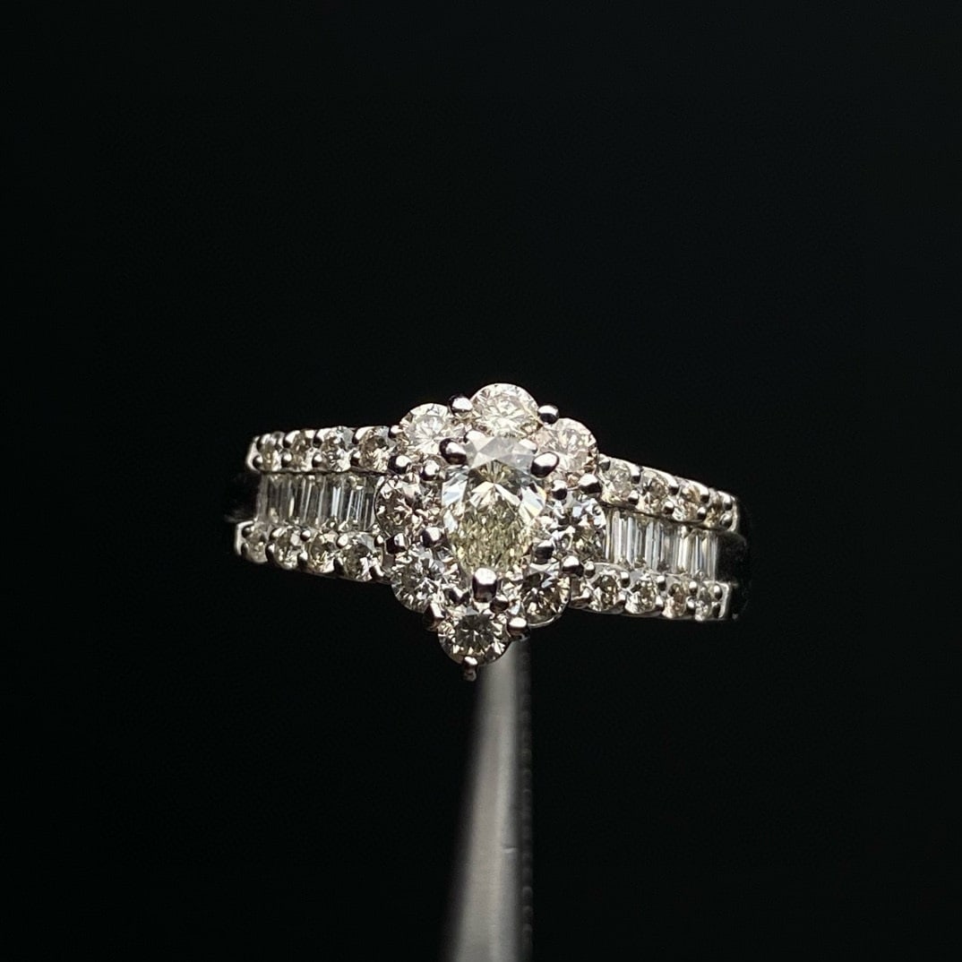 14k Gold 1.00 Ctw Natural H Diamond Ring: Ref:231068406 // gold content:14k gold // ring size:7. 25us // // main gemstone:diamond // shape:pear // carat weight:0. 24ct // clarity grade:vs-si // color:h // treatment:natural // // adjacent