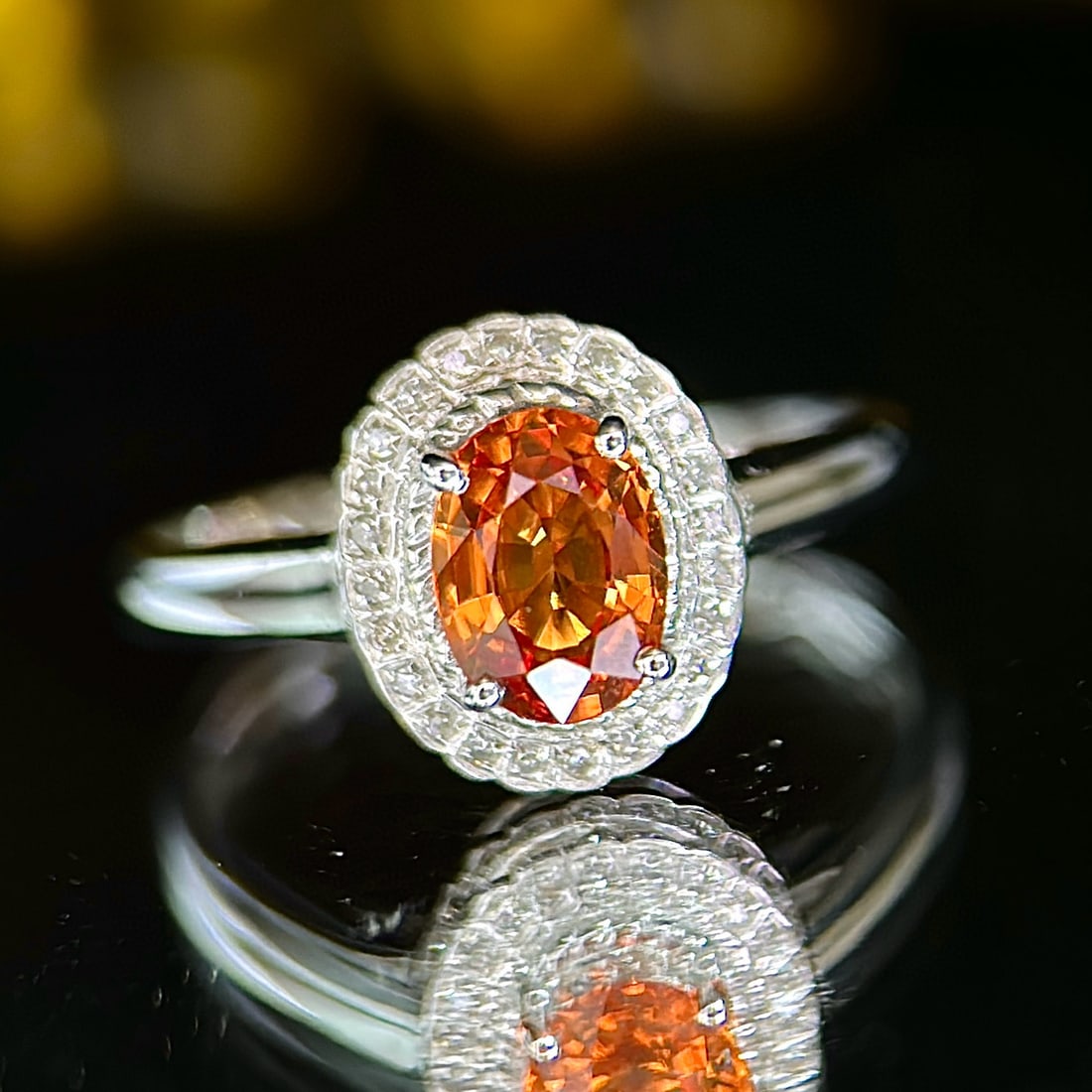 14k Gold 1.17 Ctw Natural Sapphire & Diamond Ring: Ref:231068407 // gold content:14k gold // ring size:7. 25us // // main gemstone:sapphire // shape:oval // carat weight:1. 1ct // color:orange // treatment:natural // // adjacent gemstone 2 : diamond /