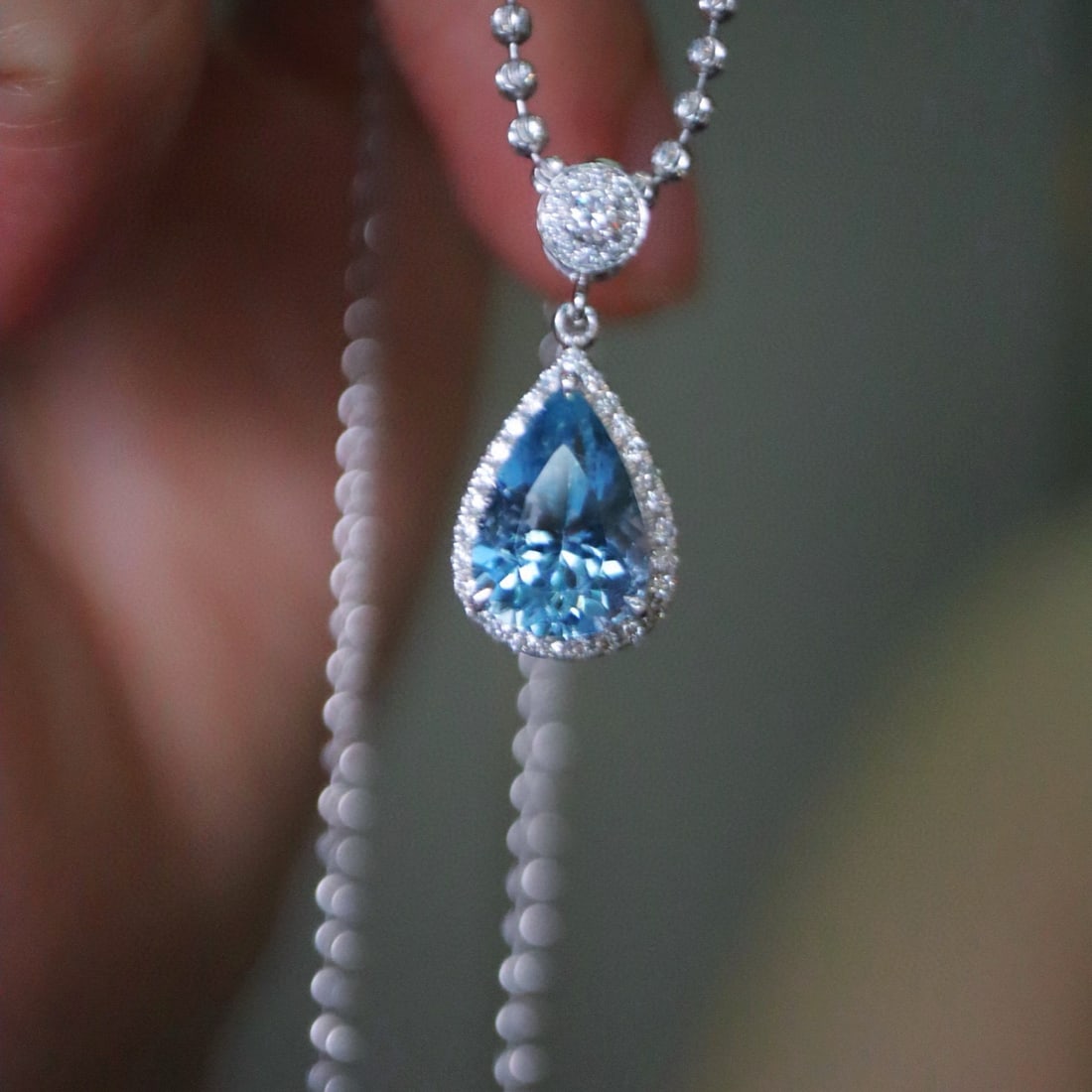 14k Gold 1.98 Ctw Natural Aquamarine & Diamond Pendant( Without Chain ) - 3