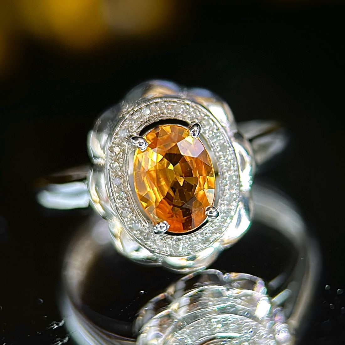 14k Gold 0.97 Ctw Natural Sapphire & Diamond Ring: Ref:231068412 // gold content:14k gold // ring size:7. 25us // // main gemstone:sapphire // shape:oval // carat weight:0. 9ct // color:yellow // treatment:natural // // adjacent gemstone 2 : diamond /