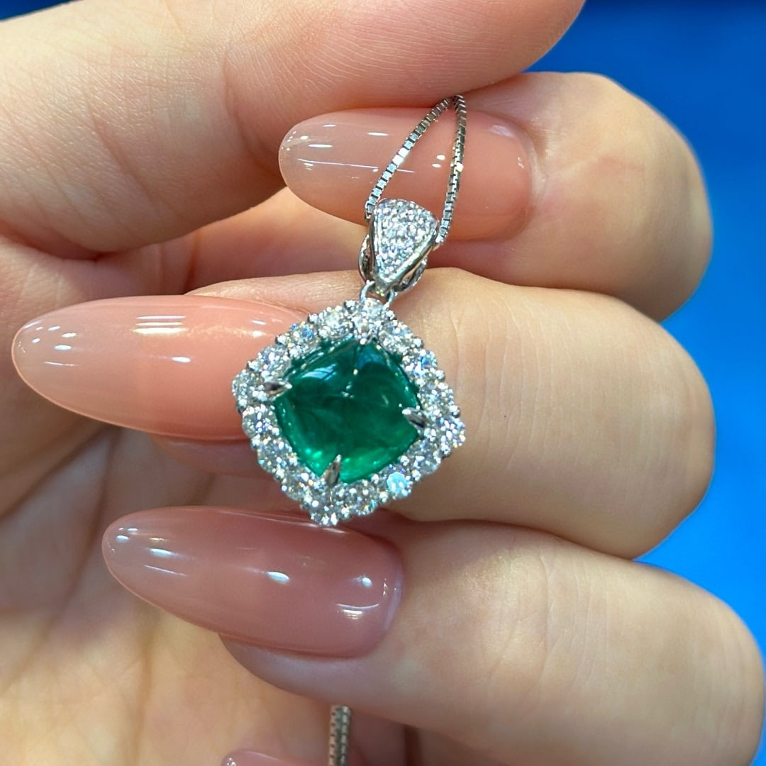 14k Gold 4.13 Ctw Vivid Green Natural Emerald & Diamond Pendant( Without Chain ) - 2