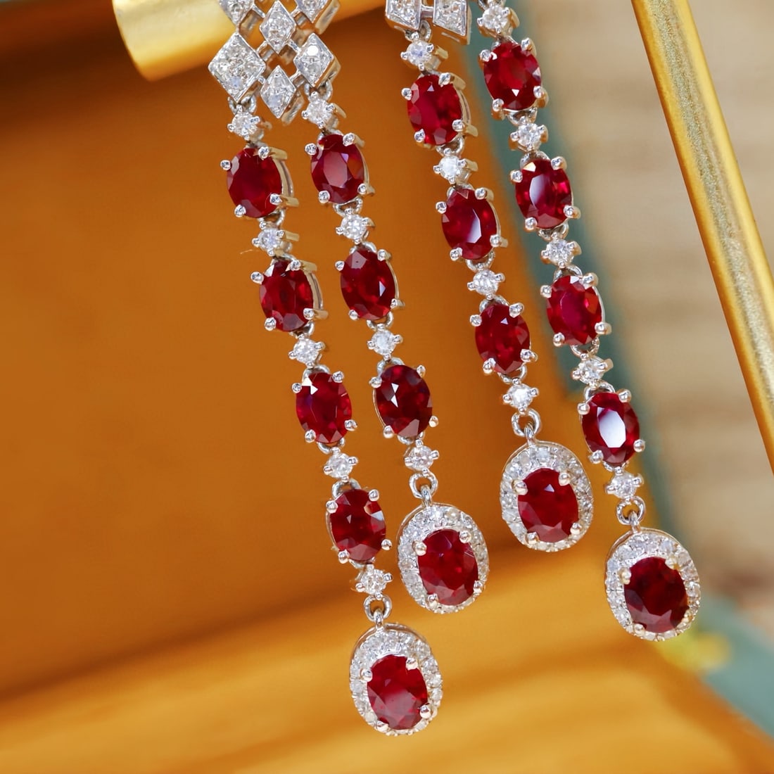 14k Gold 4.33 Ctw Natural Ruby & Diamond Earrings - 2