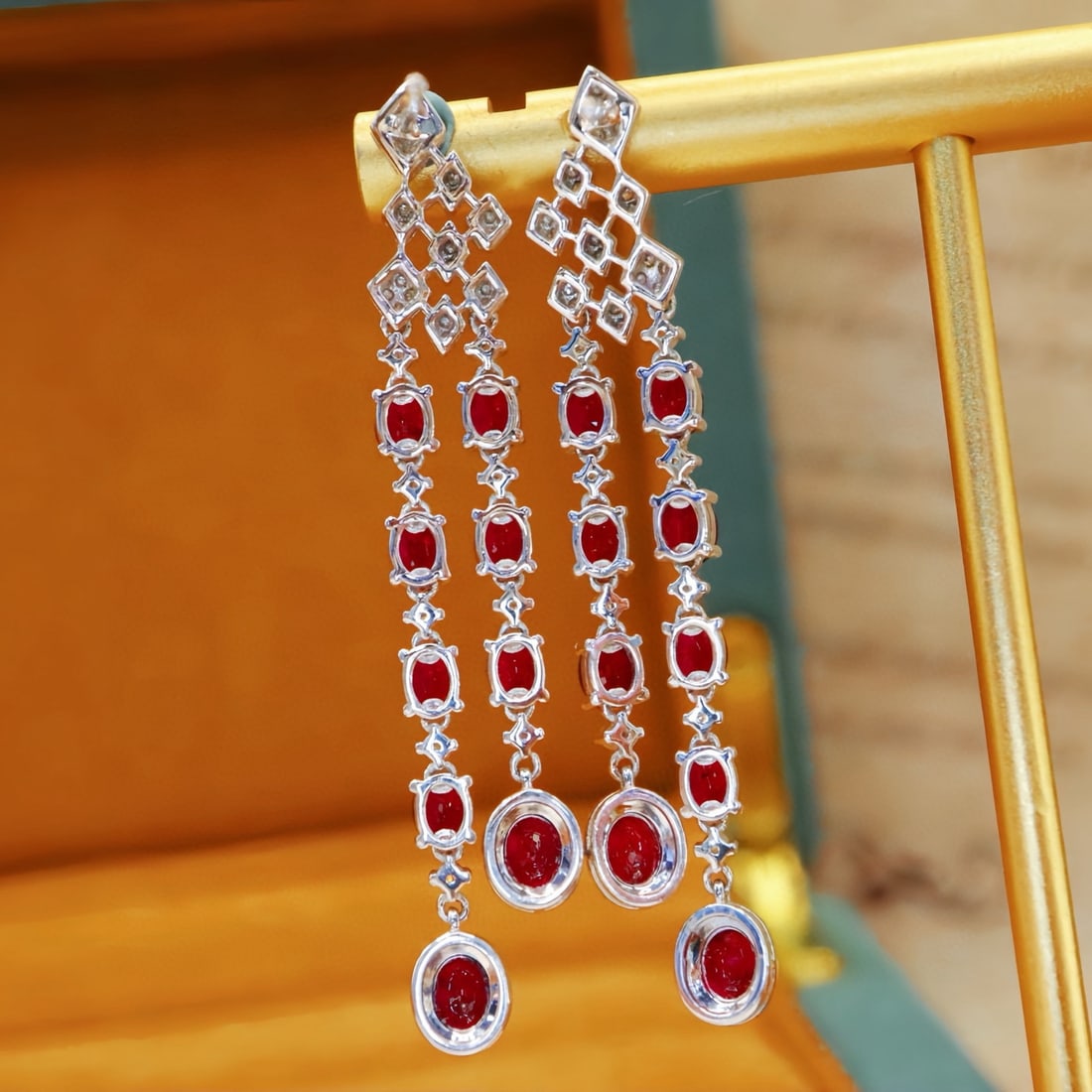 14k Gold 4.33 Ctw Natural Ruby & Diamond Earrings - 4