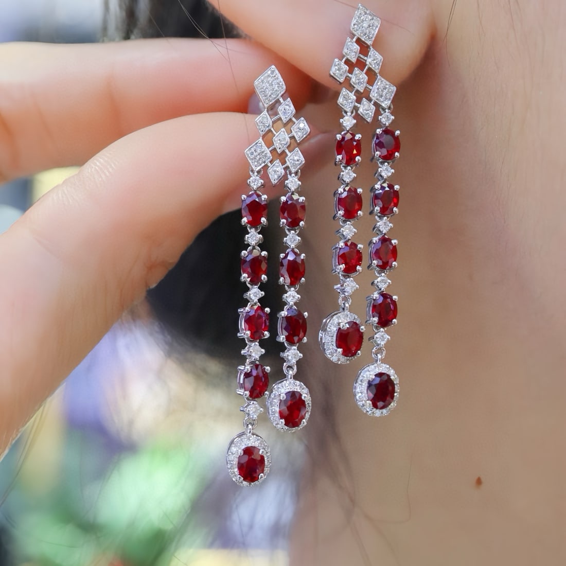 14k Gold 4.33 Ctw Natural Ruby & Diamond Earrings - 5