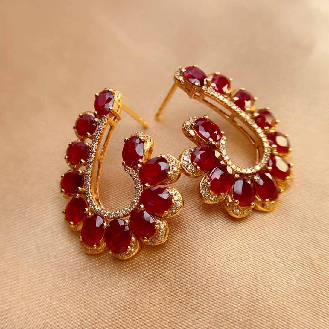 14k Gold 6.45 Ct Vivid Red Natural Ruby & Diamond Earrings (1 of 4)